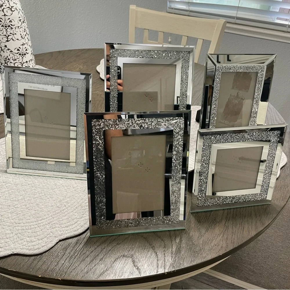 Set of 5 Nanette Lepore Mirrored Silver Rhinestone Picture Frames